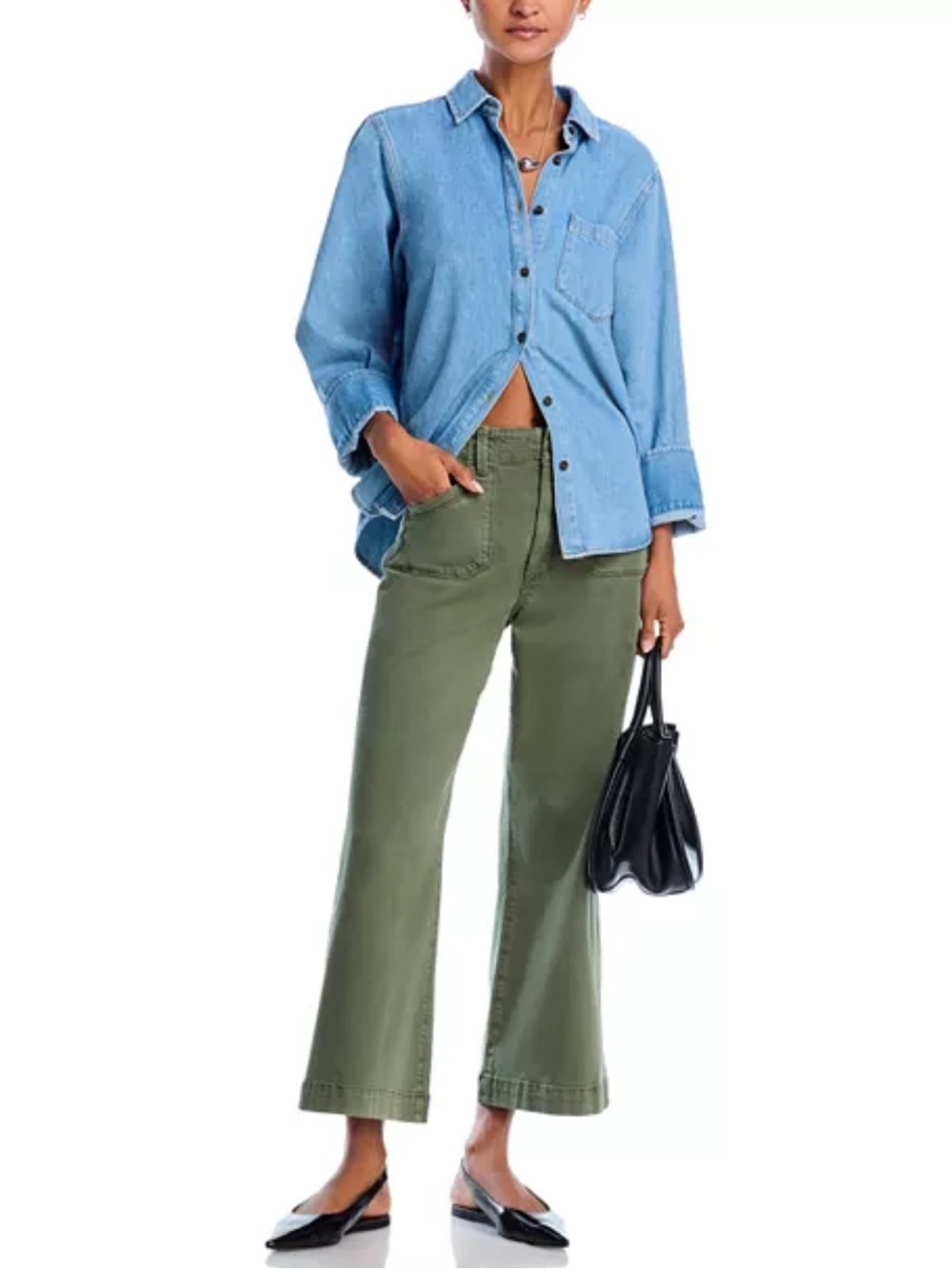 PAIGE Anessa Wide Leg Crop Jeans Vintage Ivy Green High Rise Size 30